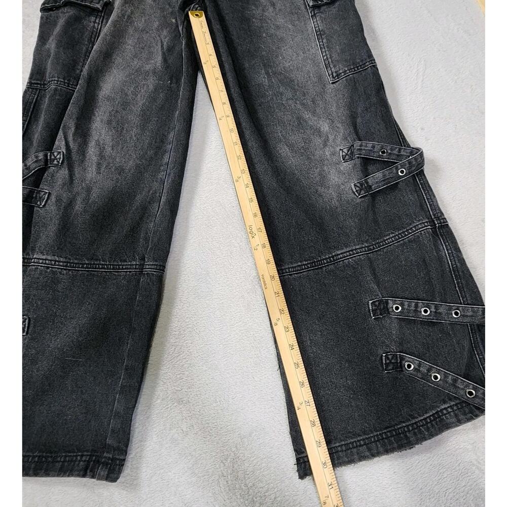 Hot Topic Black Wash Wide Leg Cargo Jeans Strappy Grommet Goth Y2K Size 13 - Picture 7 of 8